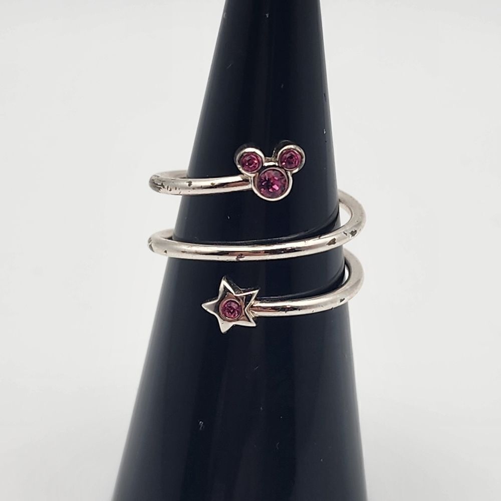 Disney Silver Tone Mickey Mouse & Star Pink Rhinestones Wrap Ring